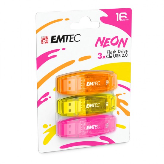 Emtec Clé USB 2.0 16GB Néon - Pack de 3