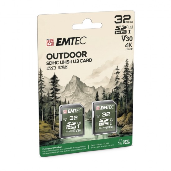 Emtec Carte mémoire Outdoor SDHC IP6X & IPX7 - 32GB, 2/paq