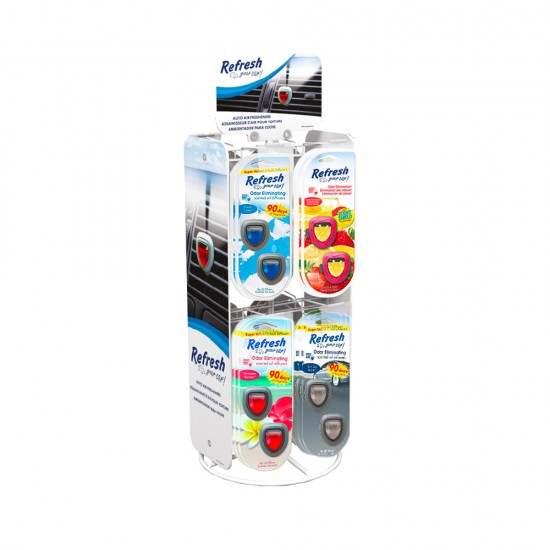 Refresh your car - 2 Mini diffuseurs - Présentoir 4 odeurs (24's)
