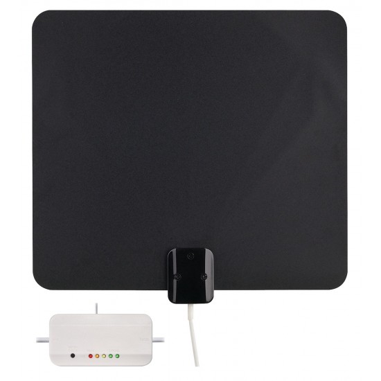 AMPLIFIED INDOOR MULTI-DIRECTIONAL THIN FILM HDTV ANTENNA WITH BUILT-IN SIGNAL METER