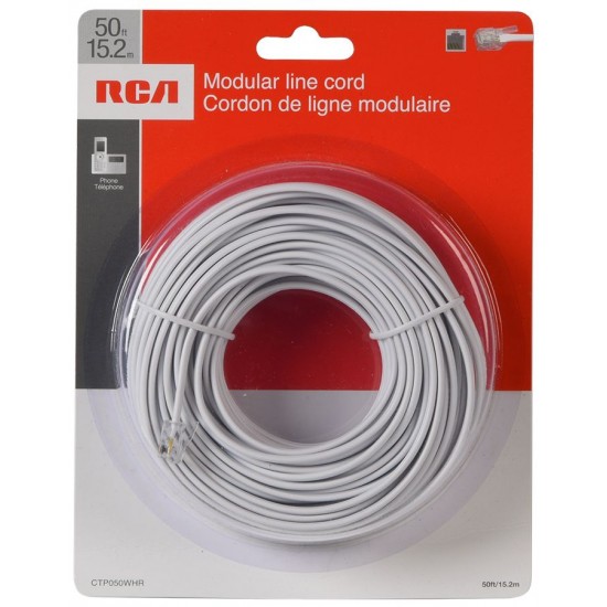 RCA 50 FT. MODULAR LINE CORD - WHITE - ENDS INCLUDED