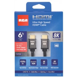 RCA 6 FT ULTRA HIGH SPEED HDMI CABLE - 8K, DOLBY ATMOS, GAME MODE VRR RCA 6 FT ULTRA HIGH SPEED HDMI CABLE - 8K, DOLBY ATMOS, GAME MODE VRR