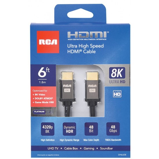 RCA 6 FT ULTRA HIGH SPEED HDMI CABLE - 8K, DOLBY ATMOS, GAME MODE VRR