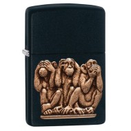 ZIPPO #29409 THREE MONKEYS Black Matte Emblem Attached