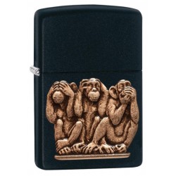 ZIPPO #29409 THREE MONKEYS Black Matte Emblem Attached