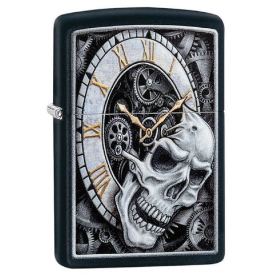 ZIPPO #29854 Skull Clock Black Matte