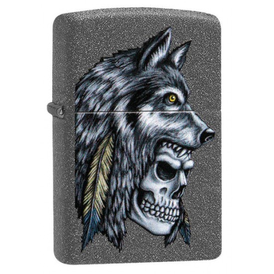 ZIPPO #29863 Wolf Skull Feather IRON STONE3