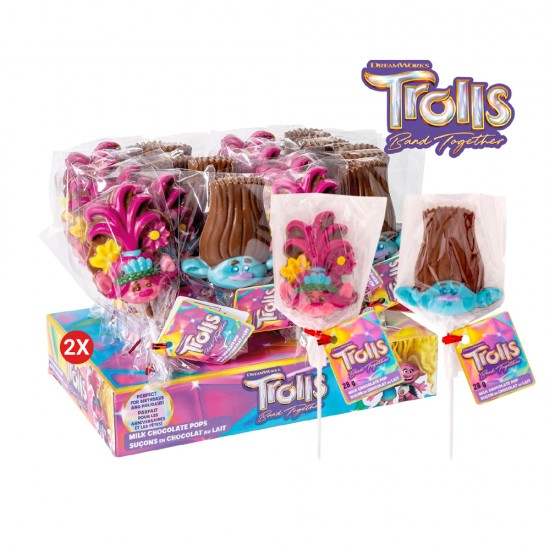 ZAINI Suçons en chocolats TROLLS (2 Présentoirs de 24)