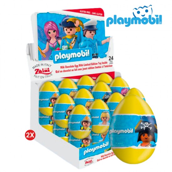 ZAINI Œufs Chocolat au lait /Jouet Surprise PLAYMOBIL (2 présentoirs de 24)