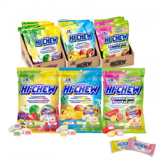 HI-CHEW – Sacs de bonbons moelleux aux fruits – «BUNDLE»  3 saveurs assorties – 18 unités