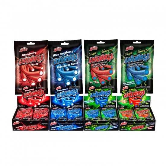 LIVEWIRES – Bonbons Câble à la crème – «BUNDLE» 4 saveurs assorties – 72 unités