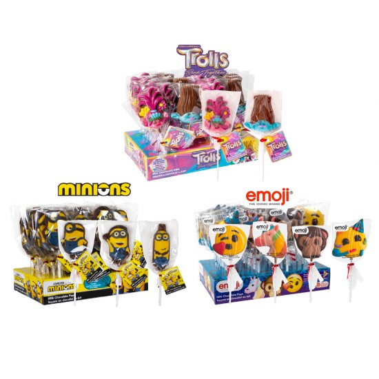 ZAINI «Bundle» Suçons en chocolats Trio TROLLS/MINIONS/PAT PATROUILLE(72's)