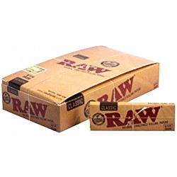 RAW  Papier à Rouler Classique Chanvre Naturel Non-Raffiné 1 1/4, 50 feuilles par paquets, 24 par boîtes
