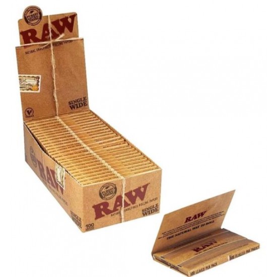 RAW  Papier à Rouler Classique Chanvre Naturel Non-Raffiné Double 100 par paquets, 25 par boîtes