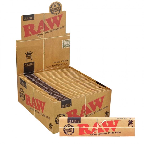 RAW  Papier à Rouler Classique Chanvre Naturel Non-Raffiné King Size, 32 par paquets, 50 par boîtes