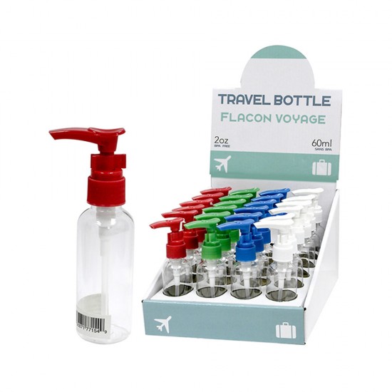 Flacon en plastique à lotion format voyage (60ML) - Présentoir de 24