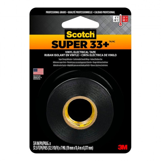 Scotch Ruban électrique isolant Super 33+ en vinyle noir  3/4" x 440"