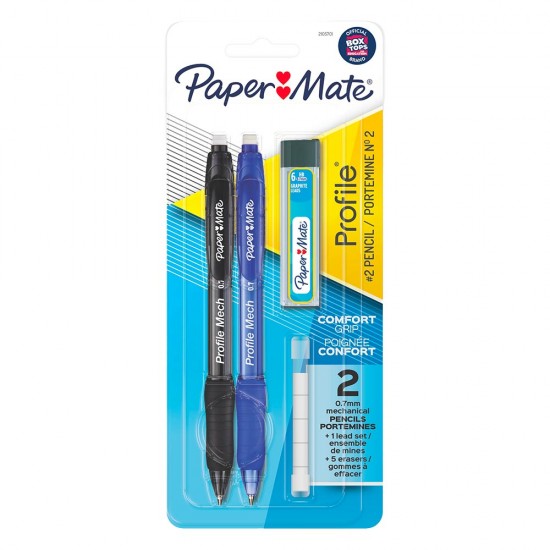 Paper Mate - 2 portemines Nº2 + Ensemble de mine + 5 gommes à effacer