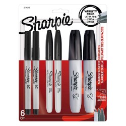 Sharpie - 6 Marqueurs Permanents Noir (Pointes assorties) Sharpie - 6 Marqueurs Permanents Noir (Pointes assorties)