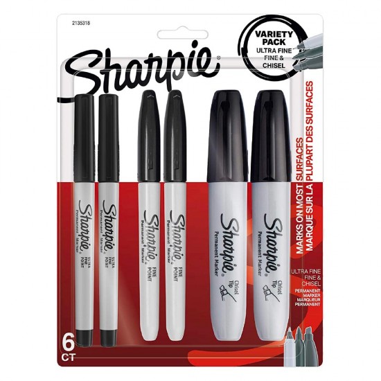 Sharpie - 6 Marqueurs Permanents Noir (Pointes assorties)