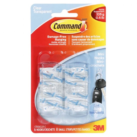 Command - Mini crochets transparents (jusqu'à 0.5lbs) 6/pk