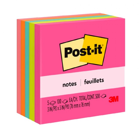 Post-it Notes 3"X3" (5 padsX 100) Couleur Poptimistic Collection