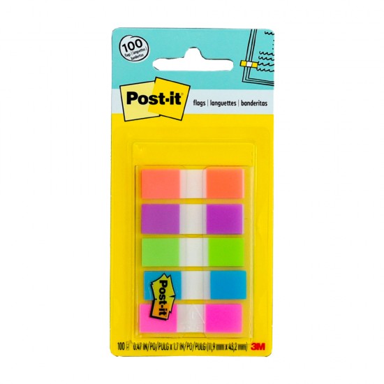 Post-it Languettes adhésives couleurs assorties 0,47" x 1,7",  100/pq