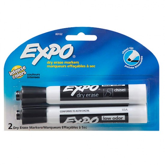 Expo - 2 marqueurs effaçables à sec (pointe biseautée) Noir
