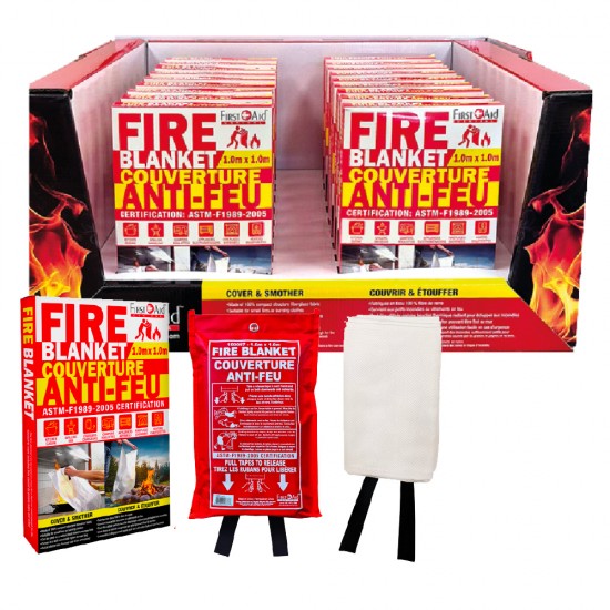 First Aid Central Couverture Anti-Feu - 1M X 1M Pochette murale (présentoir de 12)