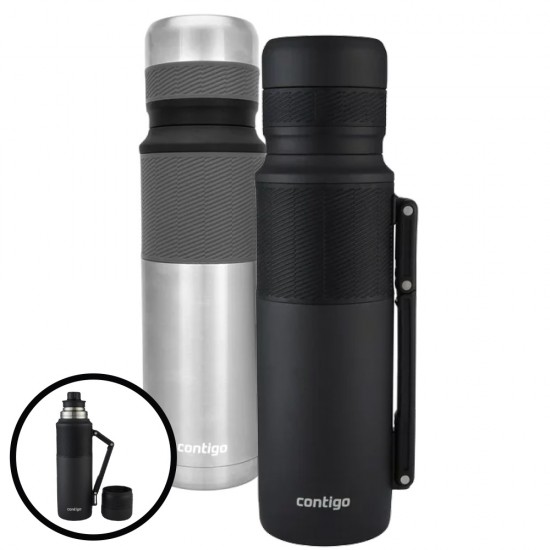 Contigo Bouteille Thermale en Acier Inoxydable - 40oz (Noir & Argent)