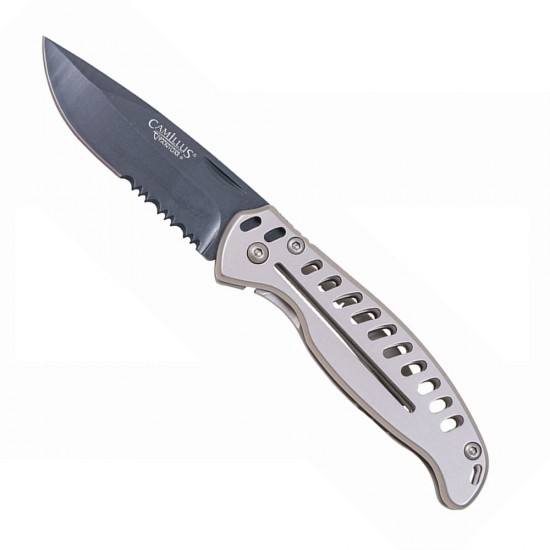 Camillus EDC3 6,75" Couteau pliant partiellement dentelé Couteau de poche tactique, Argent/Noir